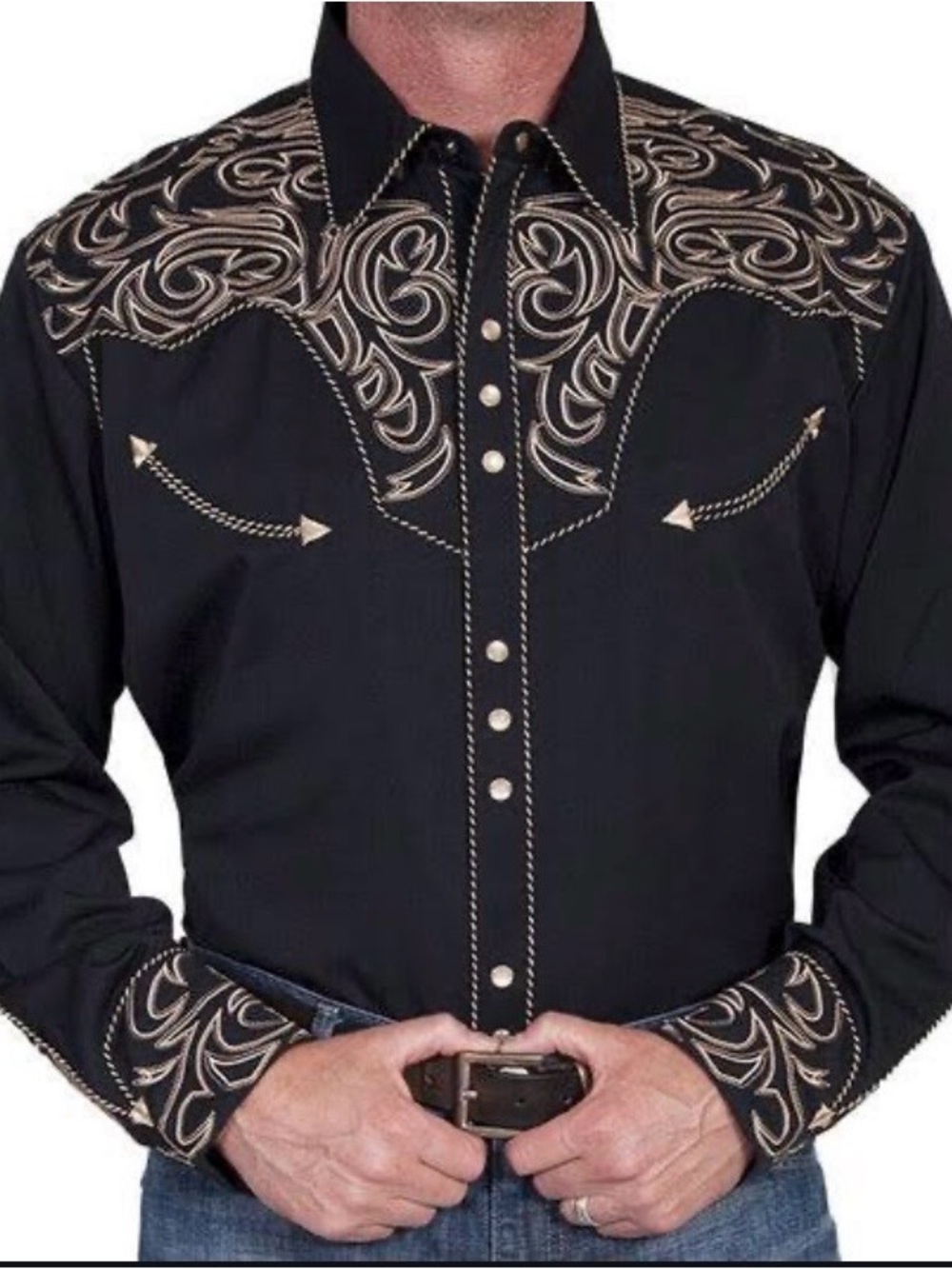 Scully  Retro Black Western Shirt with gold Embroidery